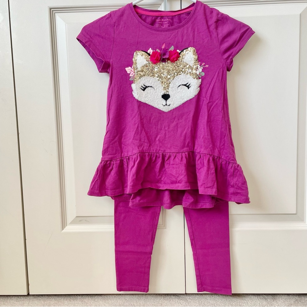 Isaac Mizrahi Pink magenta sequin fox Top and legging set girls Medium 7/8